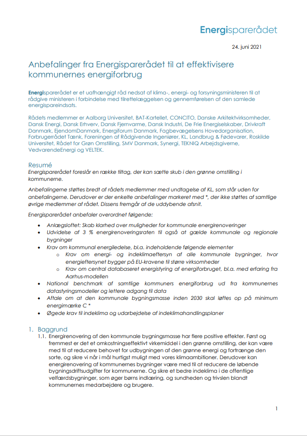 Anbefalinger fra Energisparerådet til at effektivisere kommunernes energiforbrug