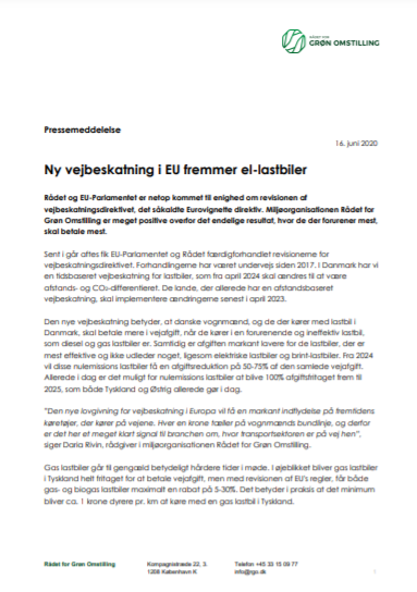 Ny vejbeskatning i EU fremmer el-lastbiler