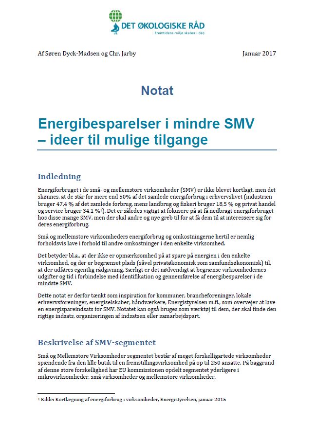 Energibesparelser i mindre SMV – ideer til mulige tilgange