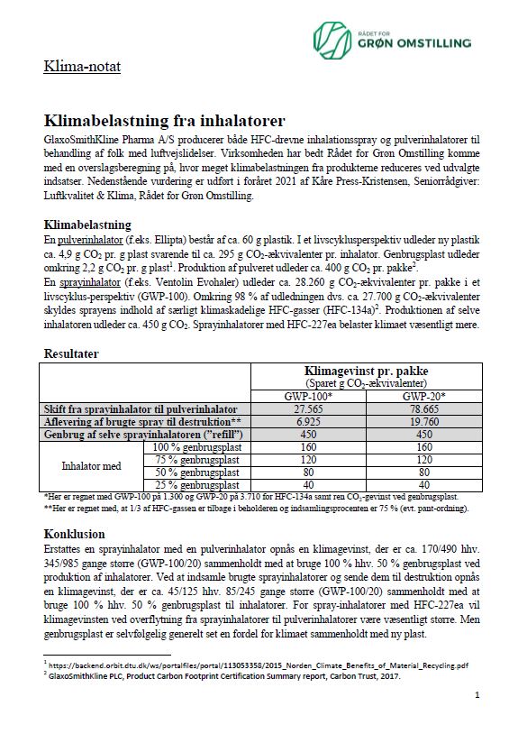 Klimabelastning fra inhalatorer