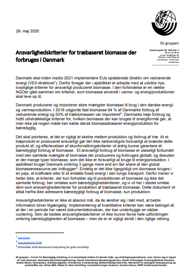 Ansvarlighedskriterier for træbaseret biomasse der forbruges i Danmark